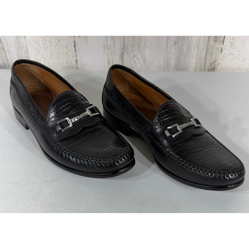 Domani Bit Loafers 10M Black Lizard Embossed Leather Silver Hardware Business